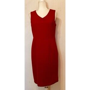Talbots Women Size 6 Sleeveless Sheath V-Neck Red Dress Back Keyhole Formal